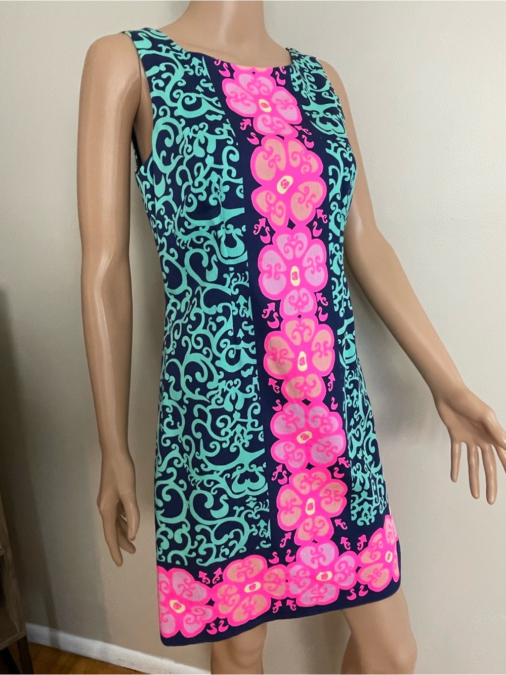 Women's LILLY PULITZER Navy & Pink DELIA Fountain Hopping DESIGNER Shift DRESS